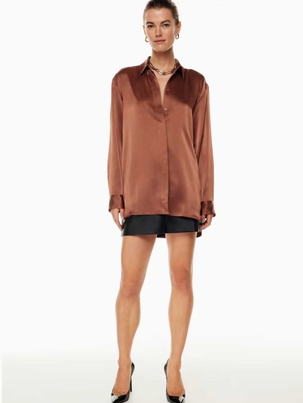 Aritzia Babaton Sable Satin Shirt size Xl Bronze - Picture 2 of 11